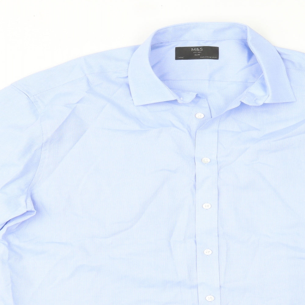 M&S Mens Blue  Polyester  Dress Shirt Size 16.5 Collared