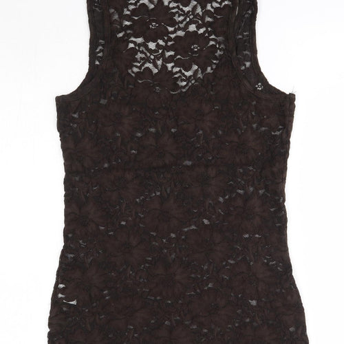 La Redoute Womens Brown Floral Nylon Basic Tank Size 8 Round Neck