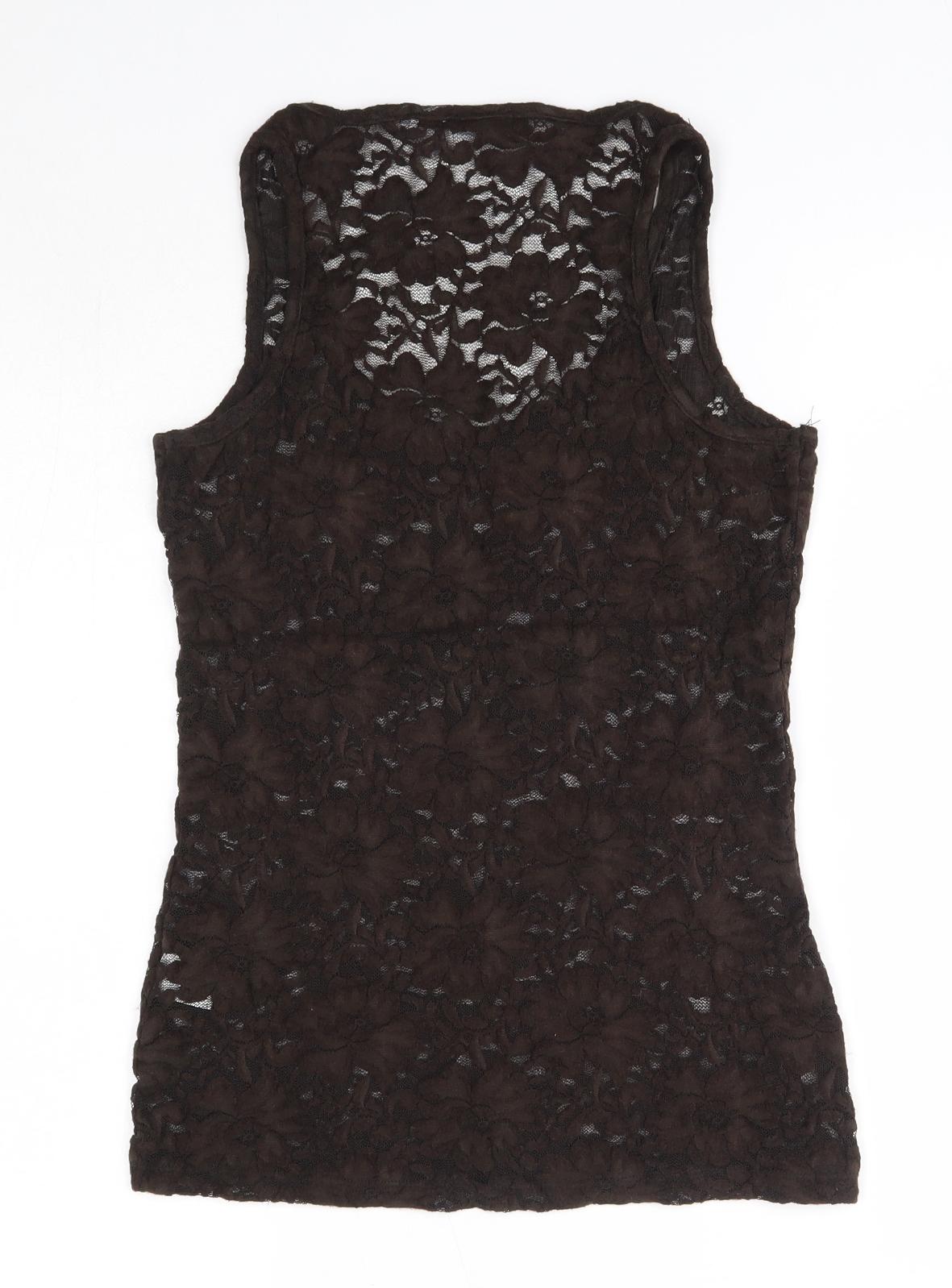 La Redoute Womens Brown Floral Nylon Basic Tank Size 8 Round Neck
