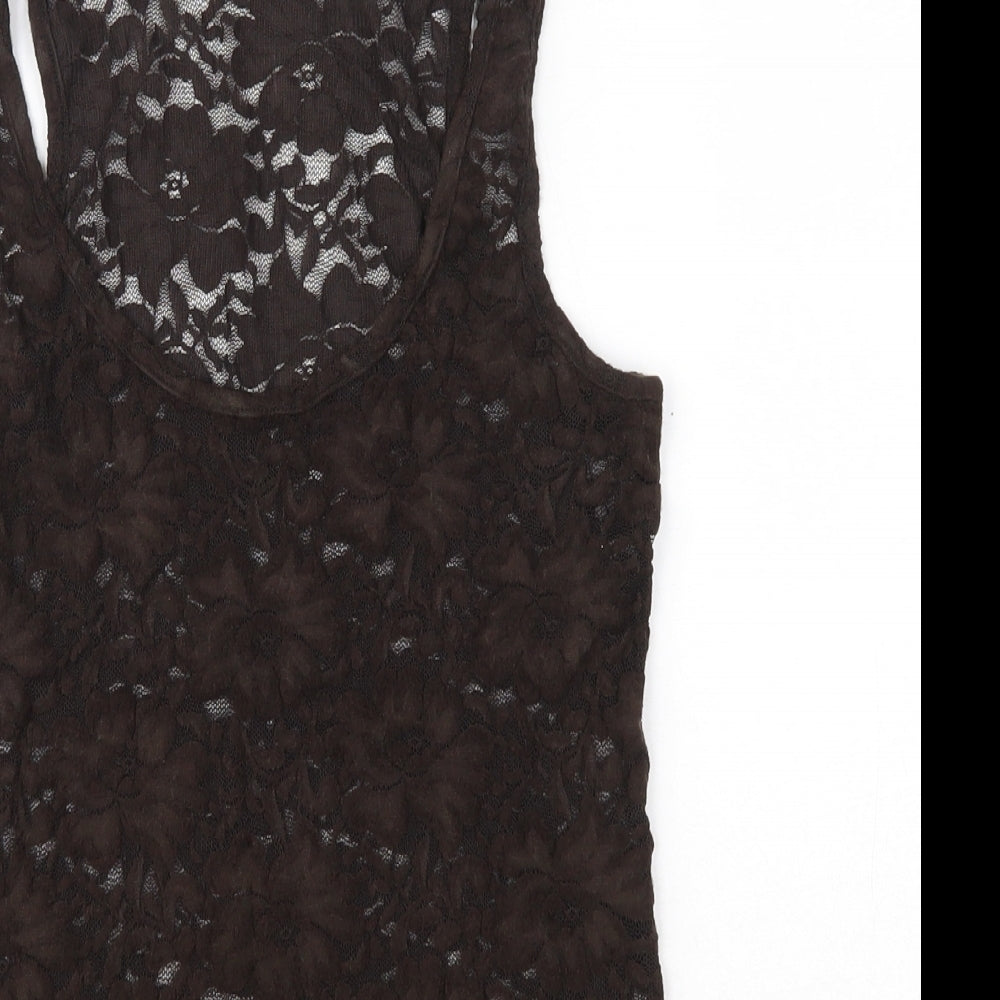 La Redoute Womens Brown Floral Nylon Basic Tank Size 8 Round Neck
