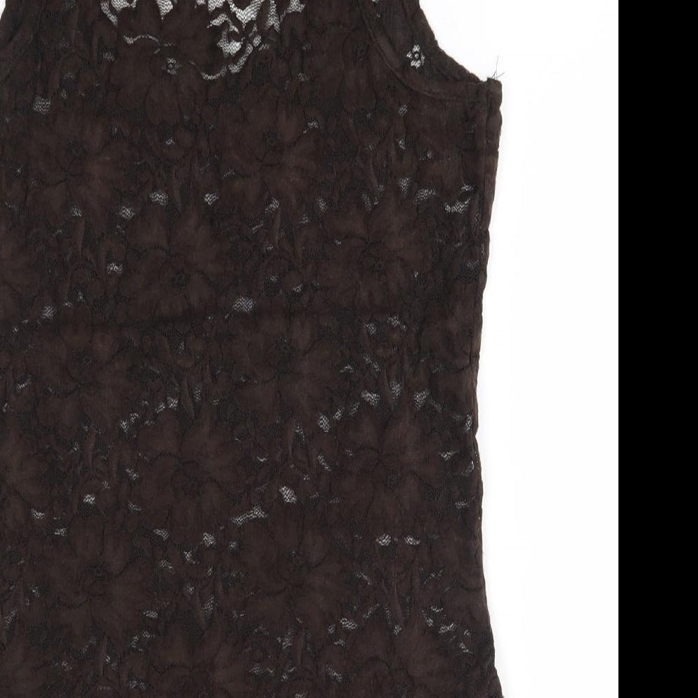 La Redoute Womens Brown Floral Nylon Basic Tank Size 8 Round Neck