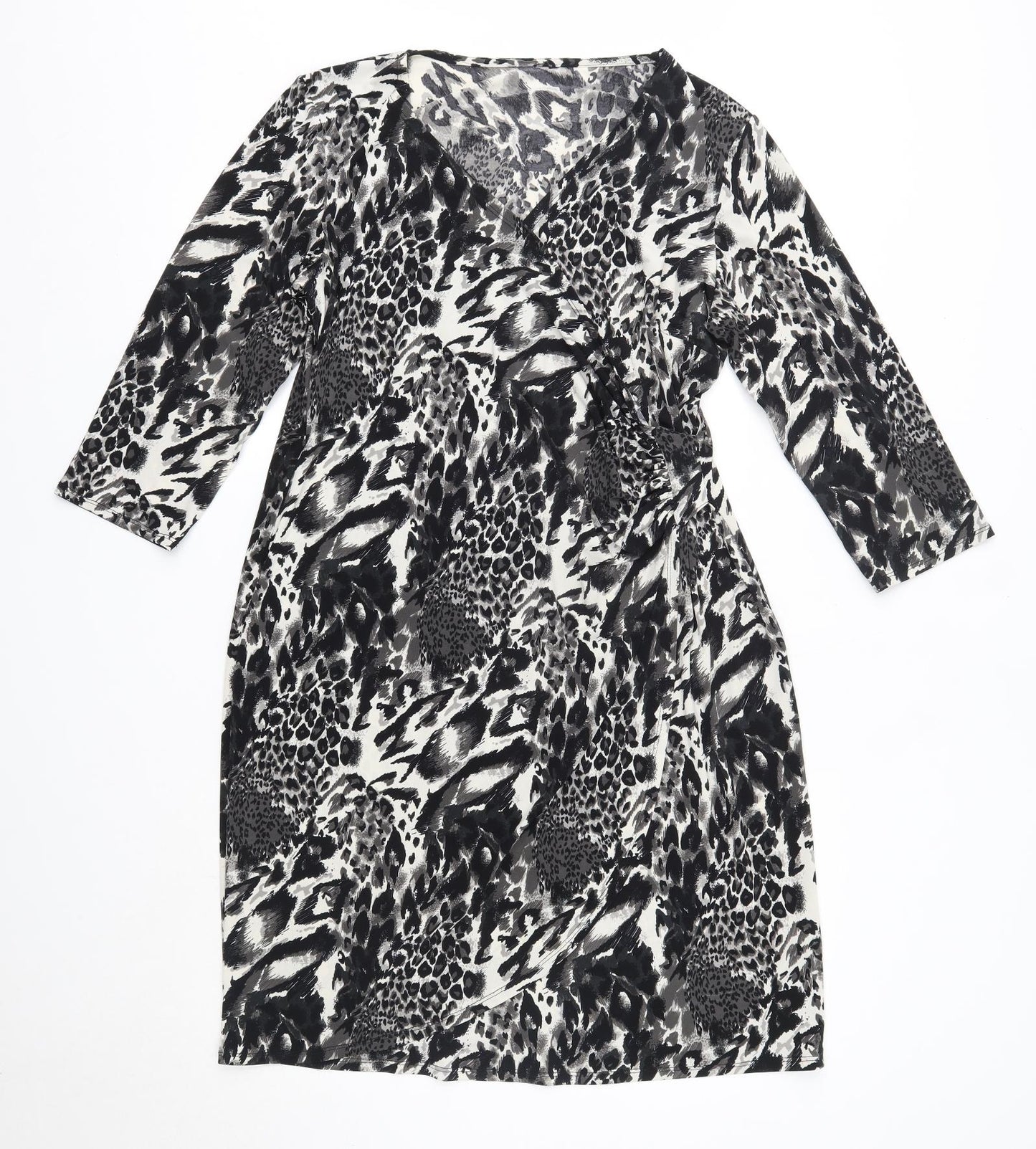 M&Co Womens Grey Animal Print Polyester A-Line  Size 18  V-Neck