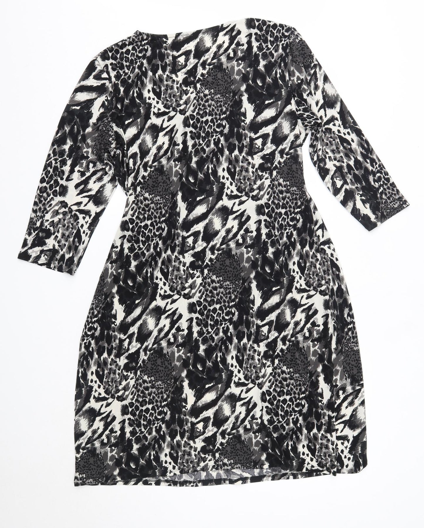 M&Co Womens Grey Animal Print Polyester A-Line  Size 18  V-Neck