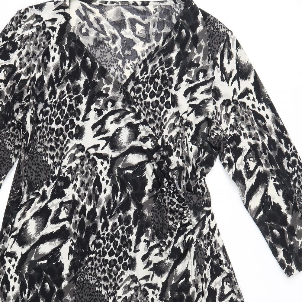 M&Co Womens Grey Animal Print Polyester A-Line  Size 18  V-Neck