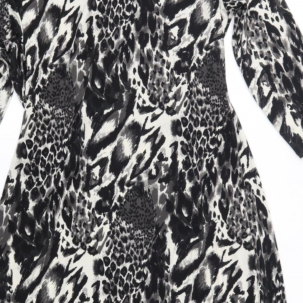 M&Co Womens Grey Animal Print Polyester A-Line  Size 18  V-Neck