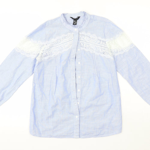 New Look Womens Blue  100% Cotton Basic Button-Up Size 6 Round Neck