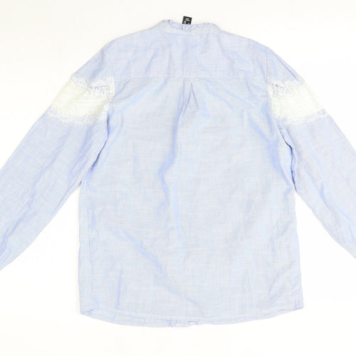 New Look Womens Blue  100% Cotton Basic Button-Up Size 6 Round Neck