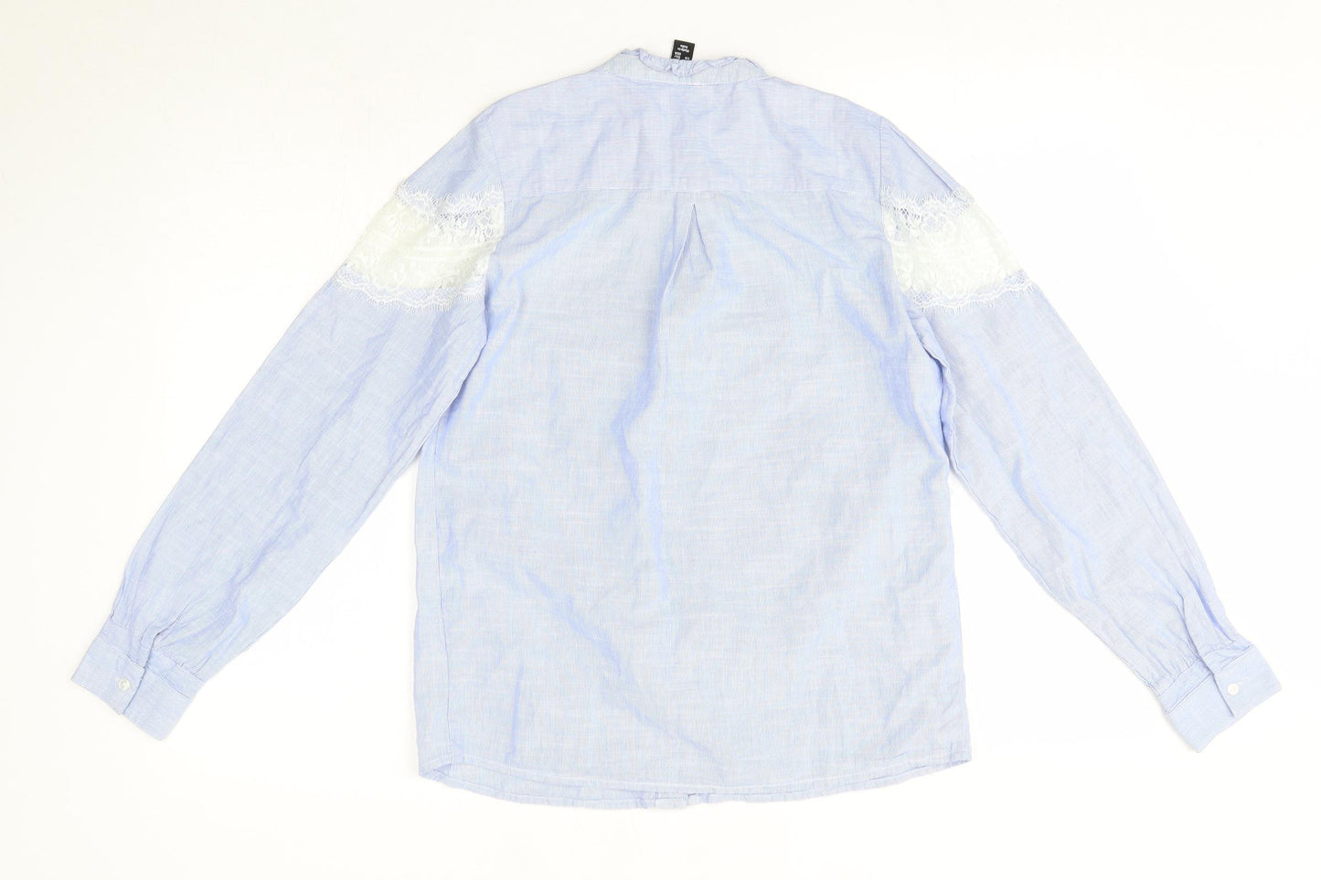 New Look Womens Blue  100% Cotton Basic Button-Up Size 6 Round Neck