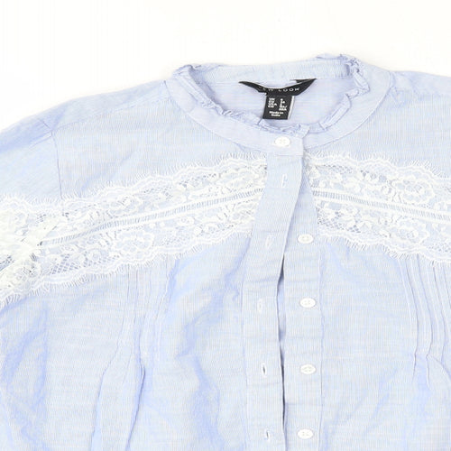 New Look Womens Blue  100% Cotton Basic Button-Up Size 6 Round Neck
