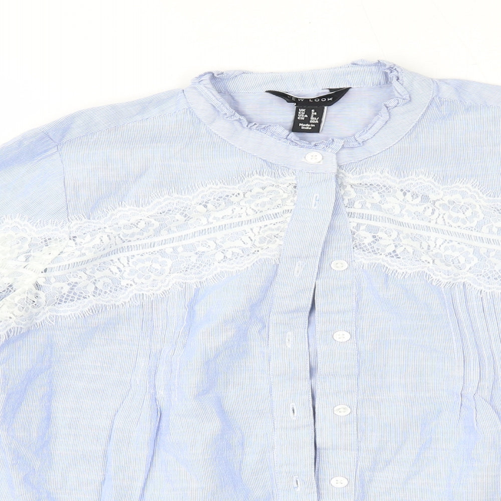 New Look Womens Blue  100% Cotton Basic Button-Up Size 6 Round Neck