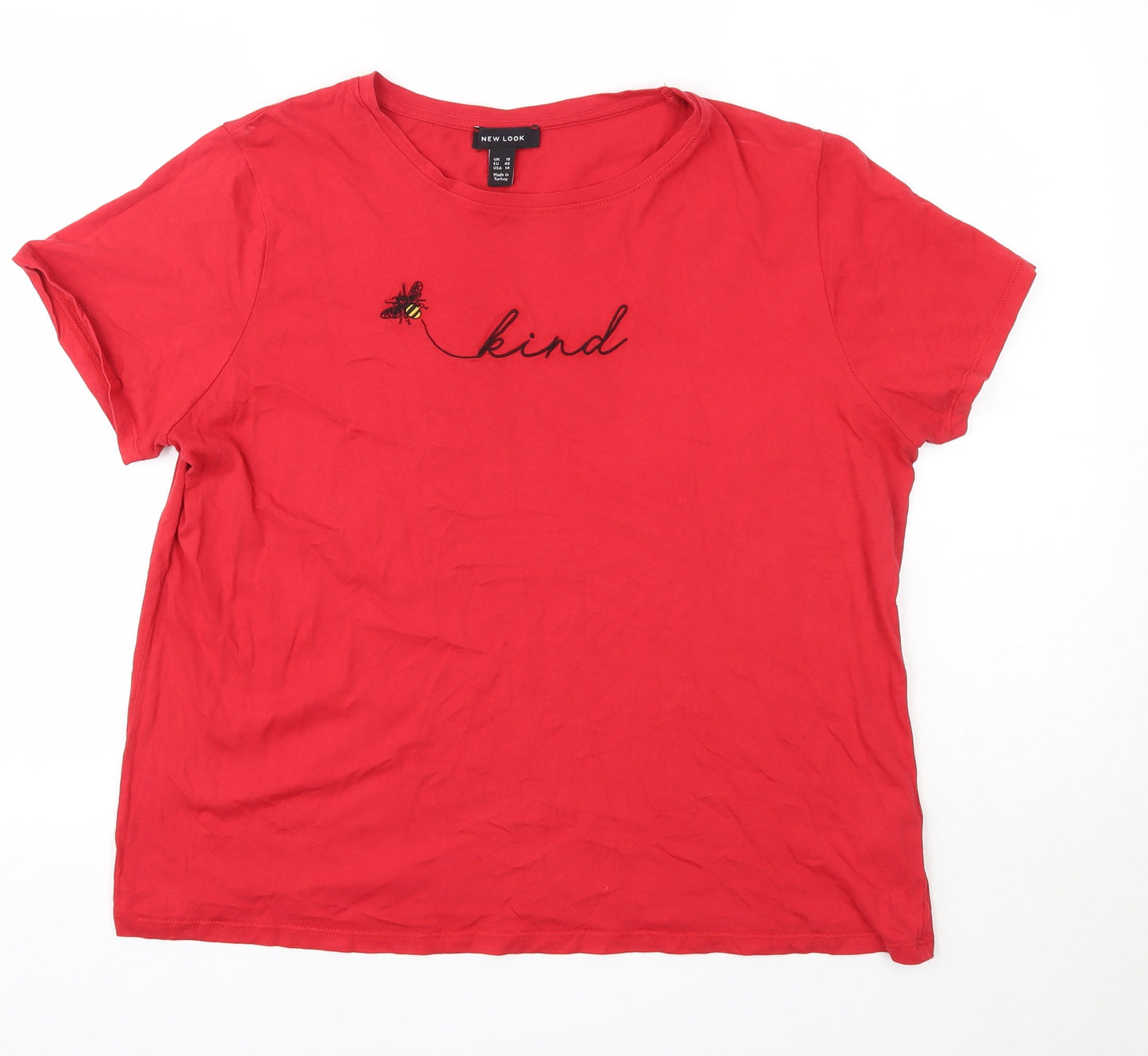 New Look Womens Red  100% Cotton Basic T-Shirt Size 18 Round Neck - Bee Kind