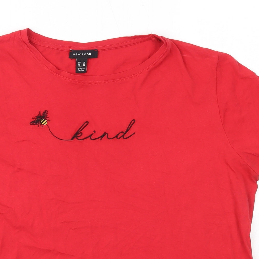 New Look Womens Red  100% Cotton Basic T-Shirt Size 18 Round Neck - Bee Kind