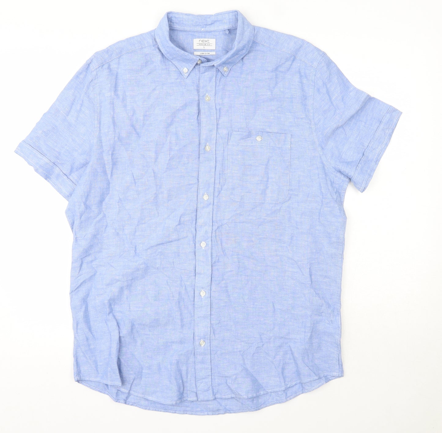 NEXT Mens Blue  Linen  Button-Up Size L Collared