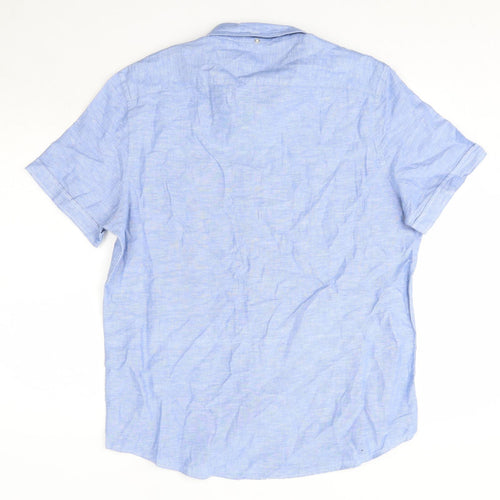 NEXT Mens Blue  Linen  Button-Up Size L Collared
