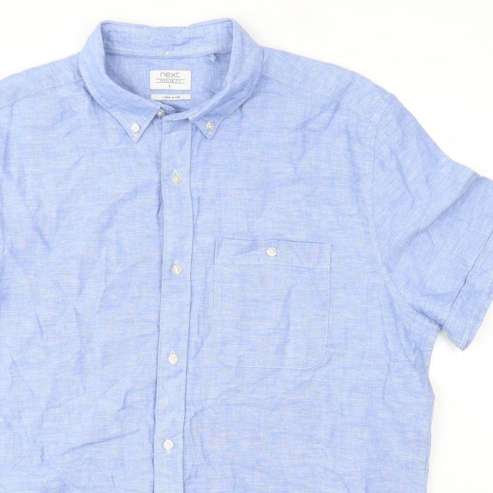 NEXT Mens Blue  Linen  Button-Up Size L Collared