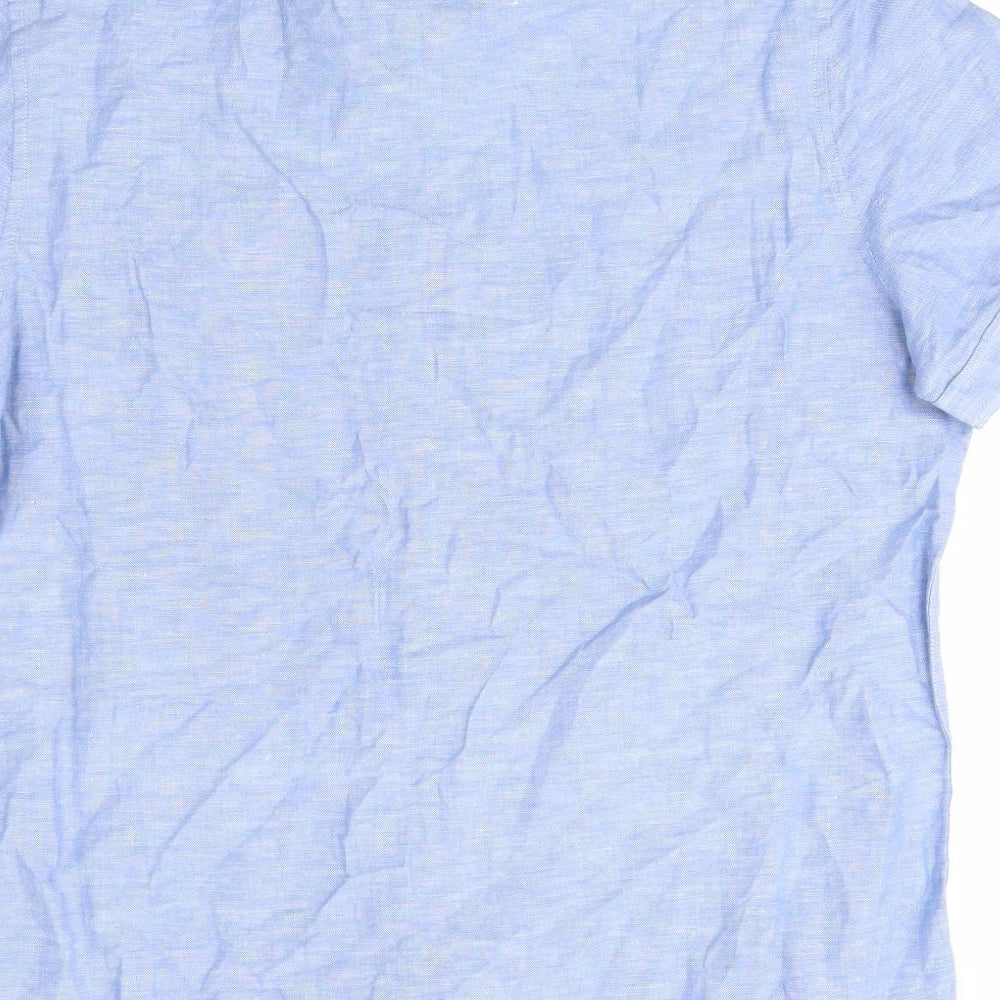 NEXT Mens Blue  Linen  Button-Up Size L Collared