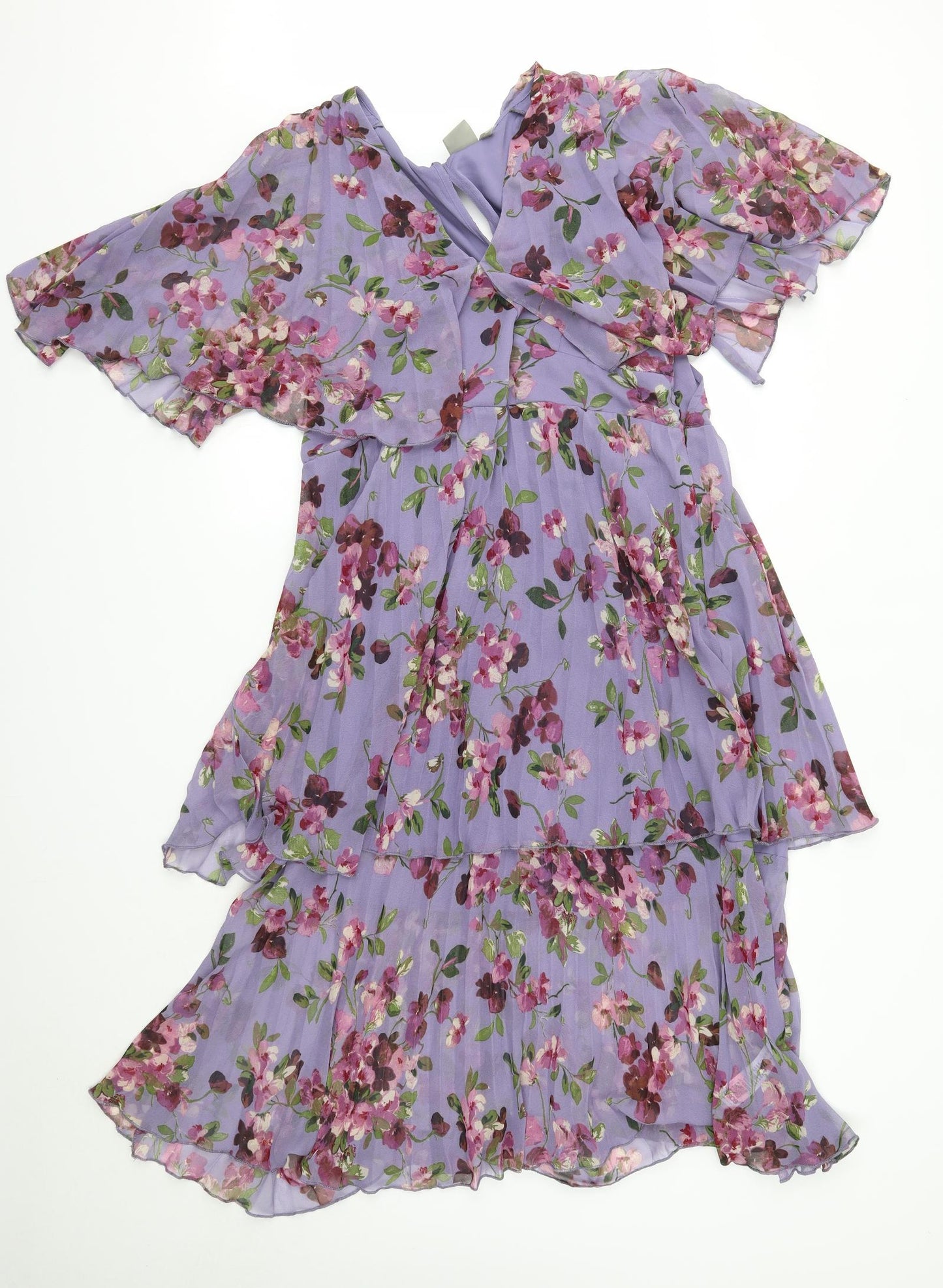 ASOS Womens Purple Floral Polyester A-Line  Size 18  Round Neck