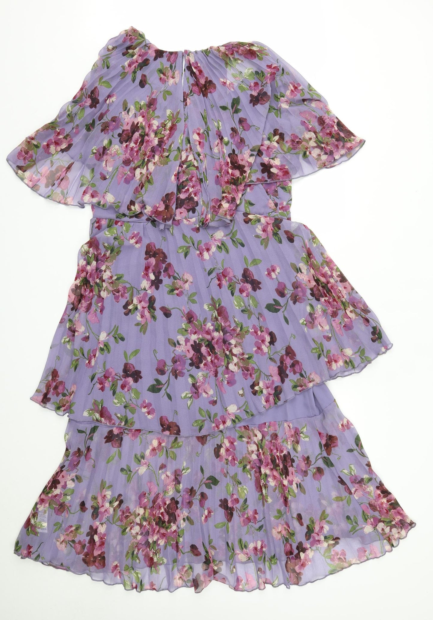 ASOS Womens Purple Floral Polyester A-Line  Size 18  Round Neck