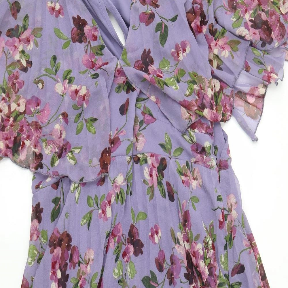 ASOS Womens Purple Floral Polyester A-Line  Size 18  Round Neck
