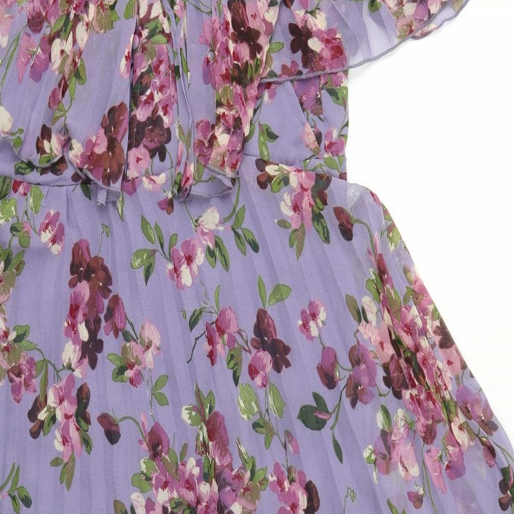 ASOS Womens Purple Floral Polyester A-Line  Size 18  Round Neck