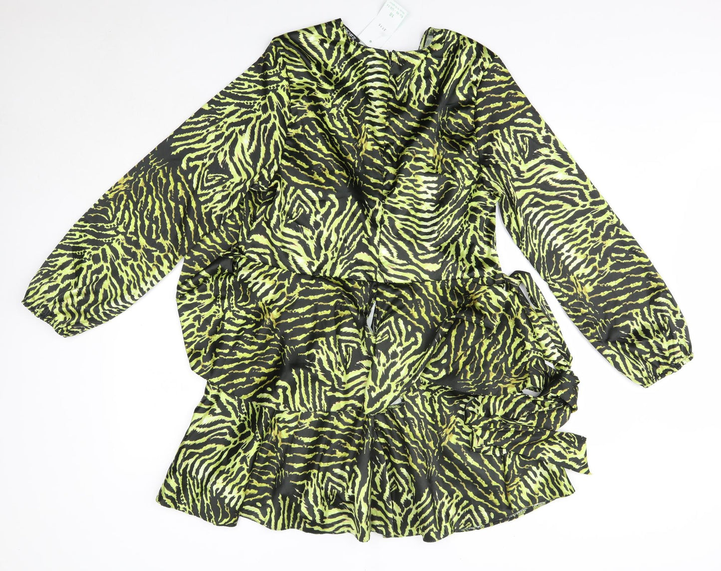 Zack Womens Green Animal Print Polyester A-Line  Size 18  V-Neck