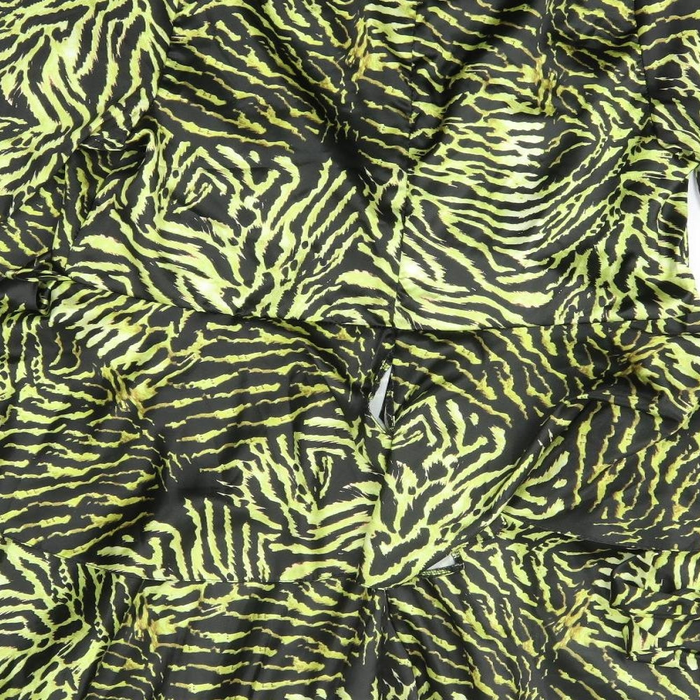 Zack Womens Green Animal Print Polyester A-Line  Size 18  V-Neck