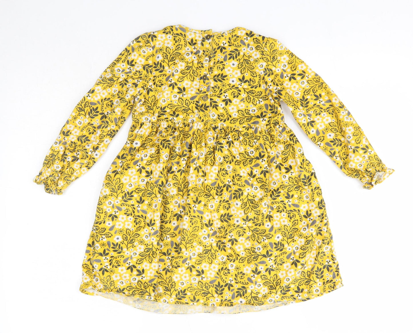 TU Girls Yellow Floral 100% Cotton A-Line  Size 4-5 Years  Round Neck