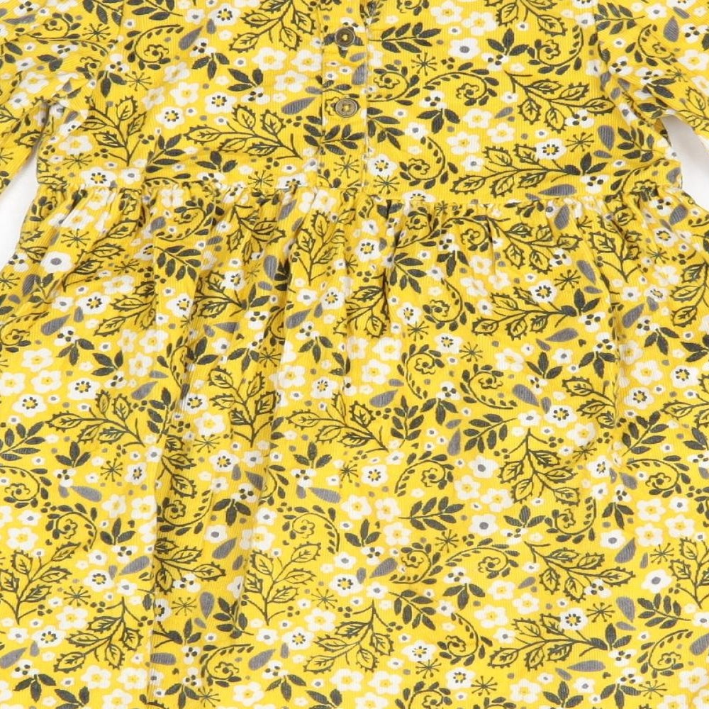 TU Girls Yellow Floral 100% Cotton A-Line  Size 4-5 Years  Round Neck