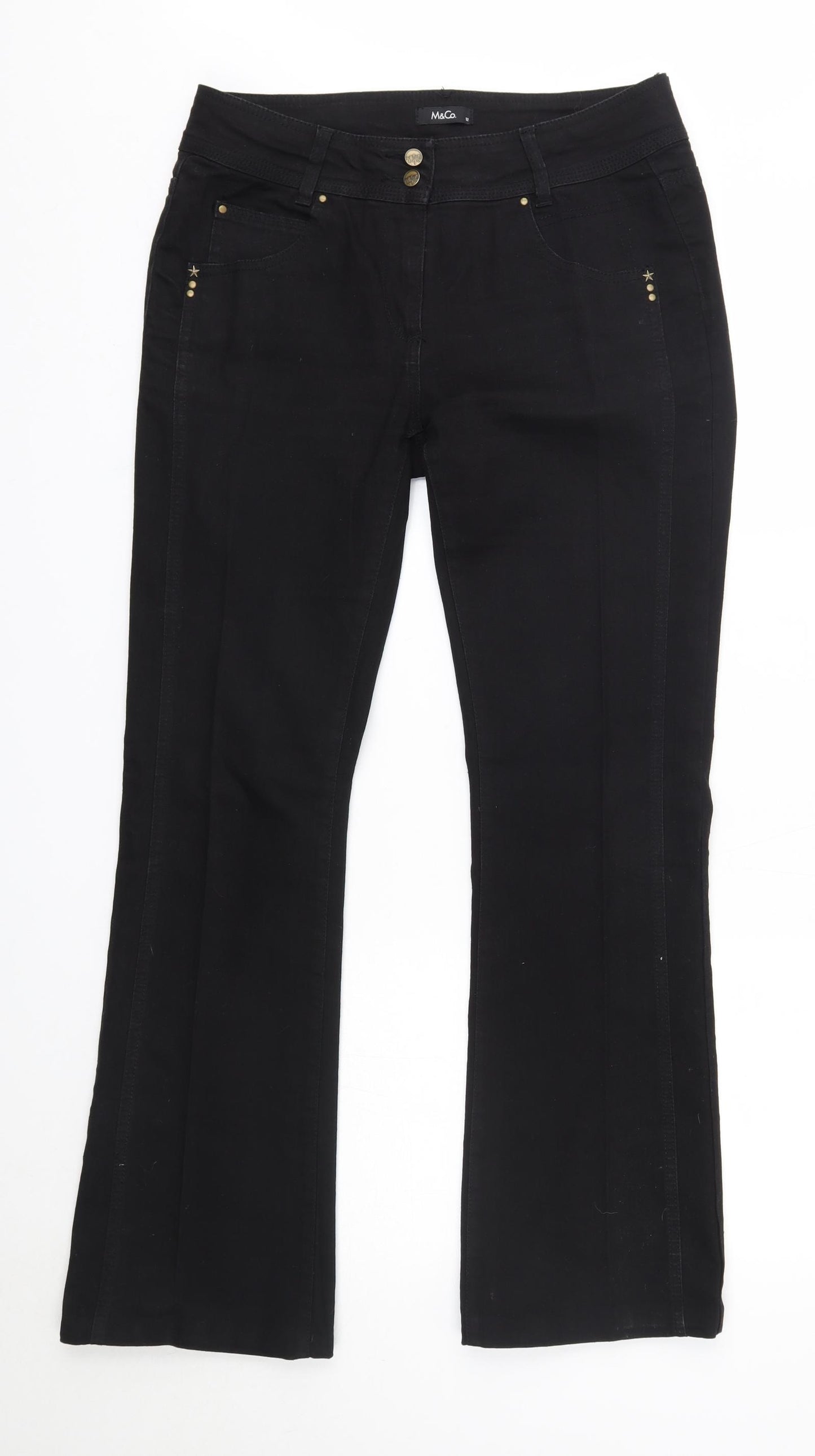 M&Co Womens Black  Cotton Bootcut Jeans Size 12 L30 in Regular