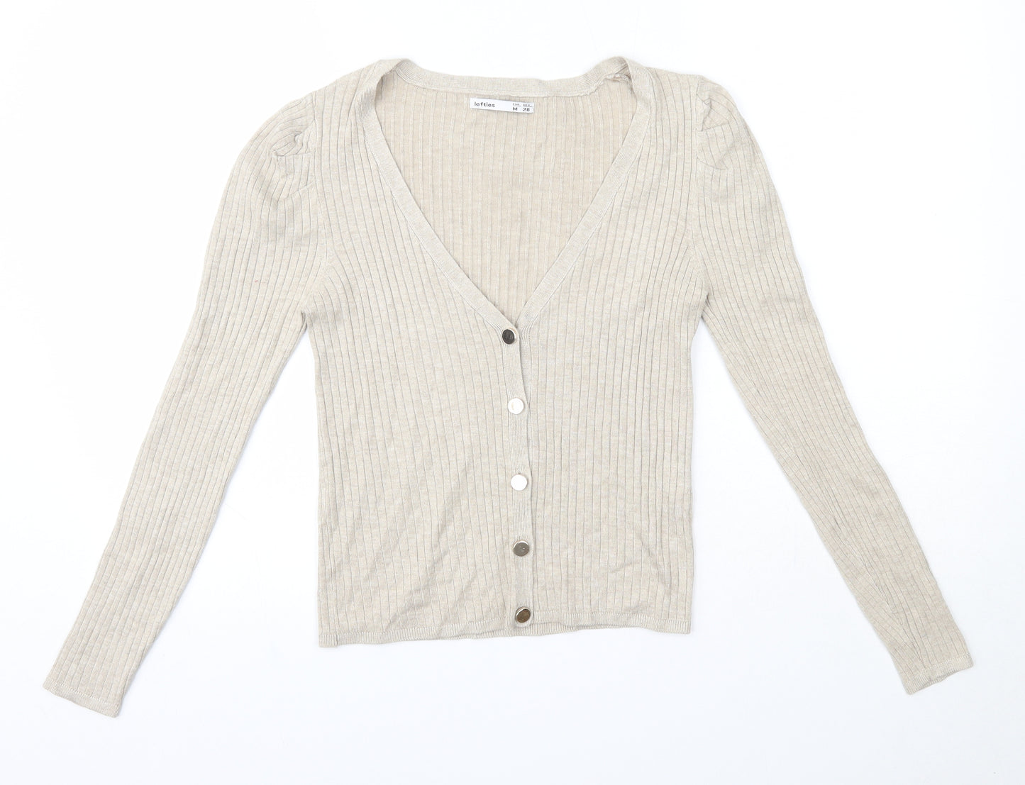 Lefties Womens Beige V-Neck  Polyester Cardigan Jumper Size M