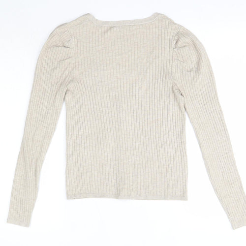 Lefties Womens Beige V-Neck  Polyester Cardigan Jumper Size M