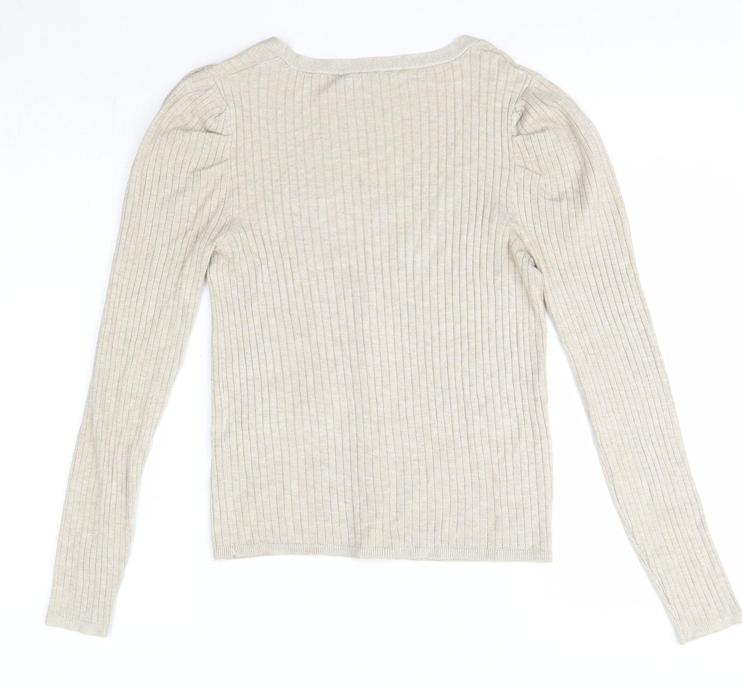 Lefties Womens Beige V-Neck  Polyester Cardigan Jumper Size M