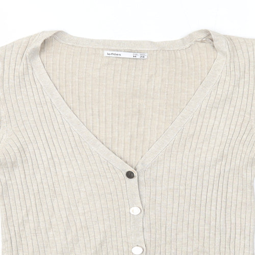 Lefties Womens Beige V-Neck  Polyester Cardigan Jumper Size M