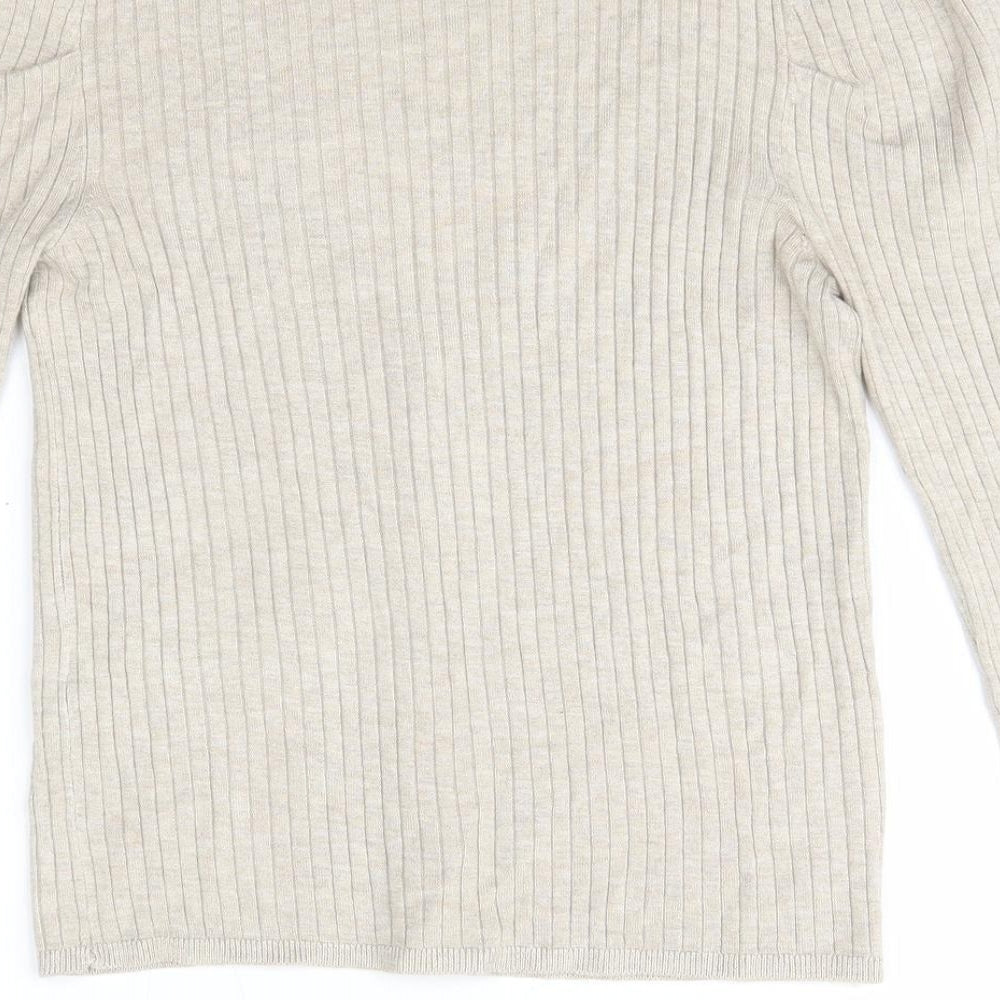 Lefties Womens Beige V-Neck  Polyester Cardigan Jumper Size M