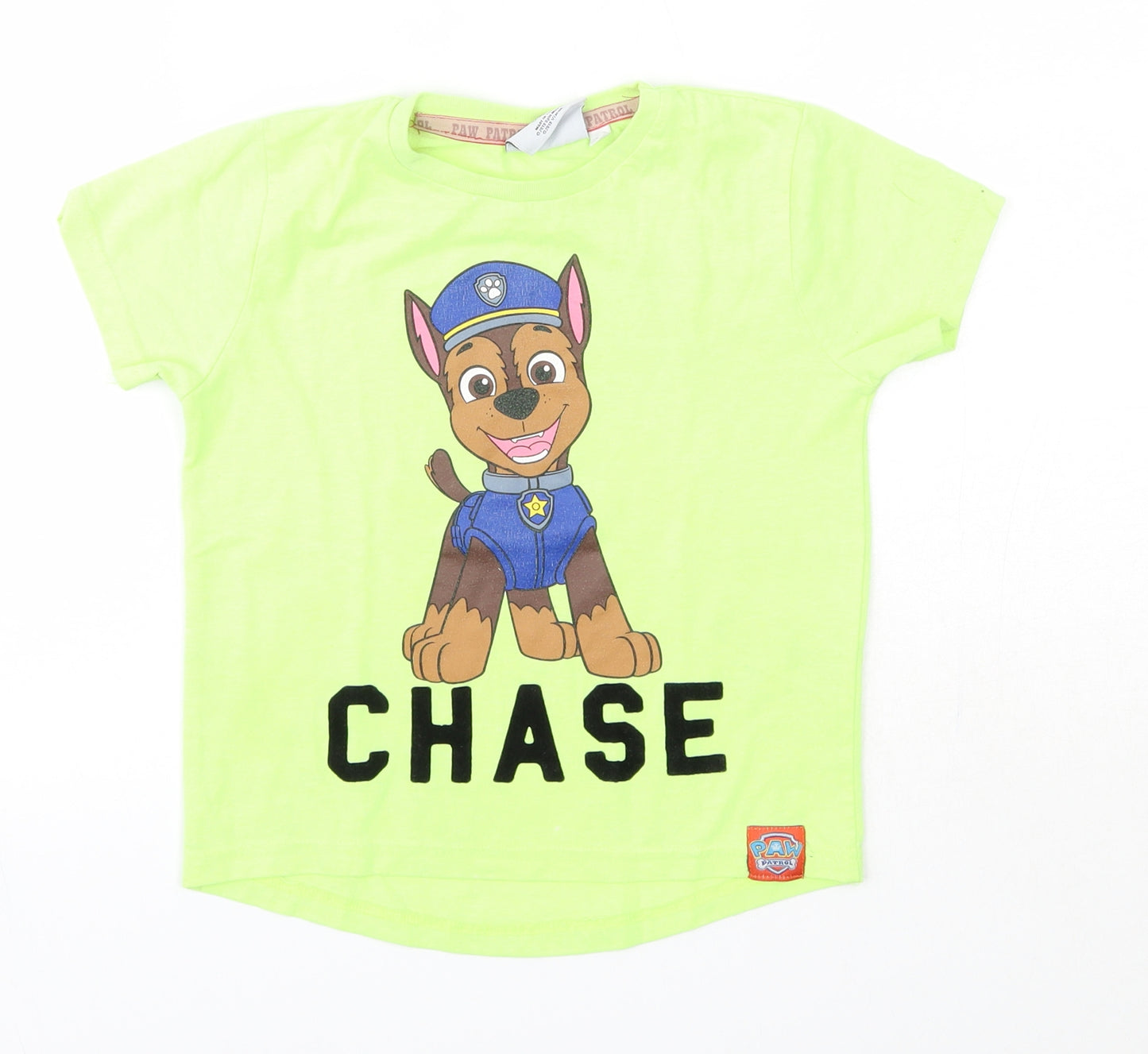 Primark Boys Green  Polyester Basic T-Shirt Size 4-5 Years Round Neck  - Paws Patrol Chase