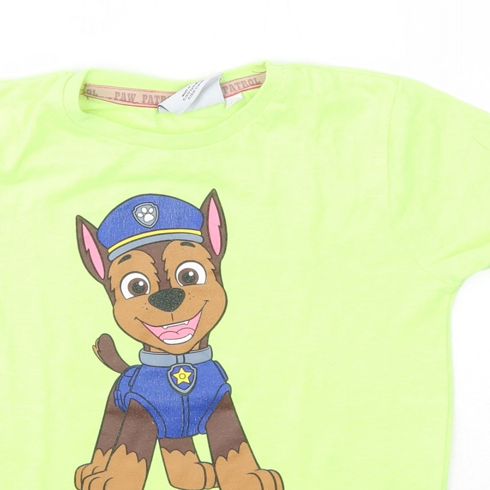 Primark Boys Green  Polyester Basic T-Shirt Size 4-5 Years Round Neck  - Paws Patrol Chase