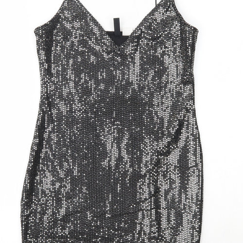 H&M Womens Silver  Polyester Pencil Dress  Size S  V-Neck