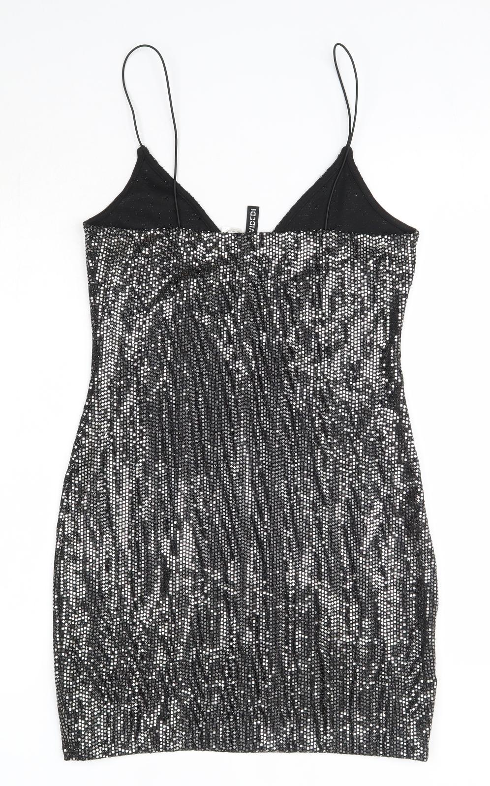 H&M Womens Silver  Polyester Pencil Dress  Size S  V-Neck