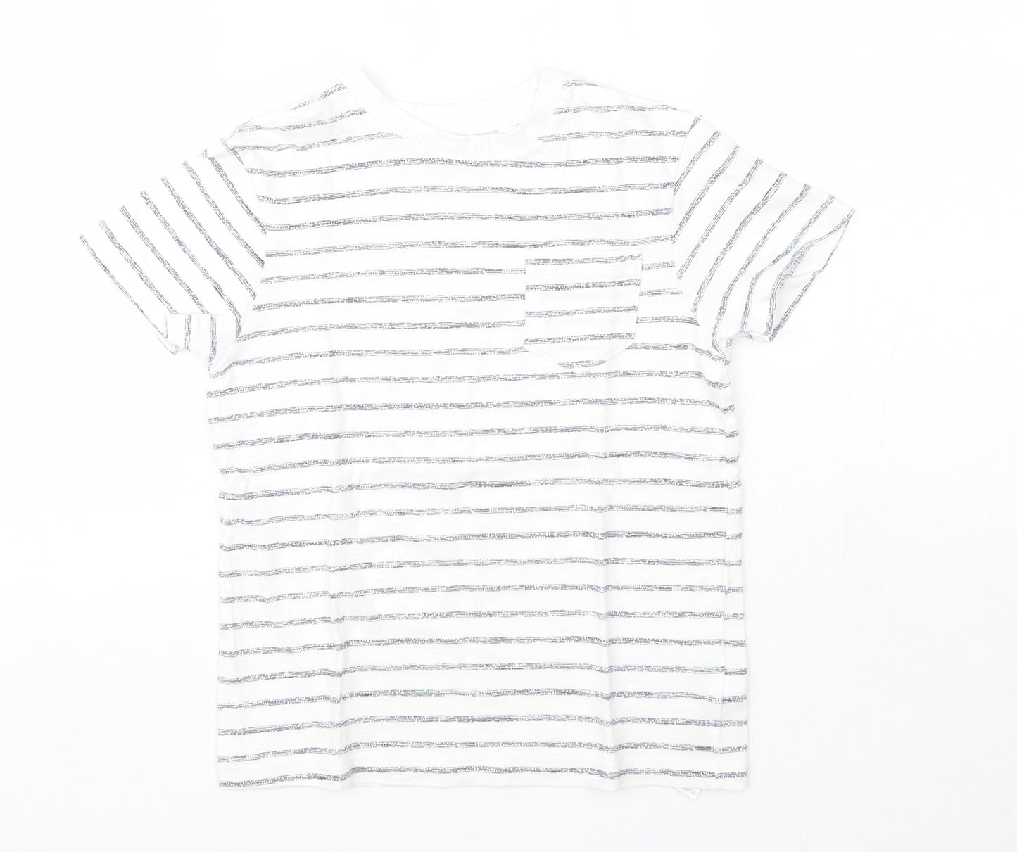 NEXT Boys White Striped 100% Cotton Basic T-Shirt Size 4 Years Round Neck