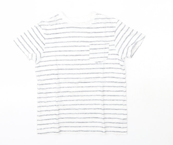 NEXT Boys White Striped 100% Cotton Basic T-Shirt Size 4 Years Round Neck