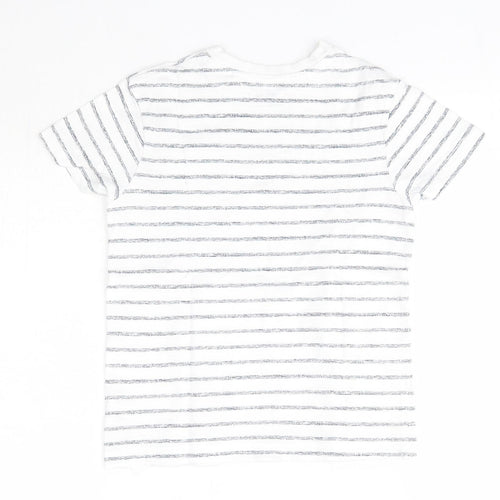 NEXT Boys White Striped 100% Cotton Basic T-Shirt Size 4 Years Round Neck