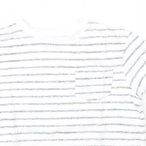 NEXT Boys White Striped 100% Cotton Basic T-Shirt Size 4 Years Round Neck