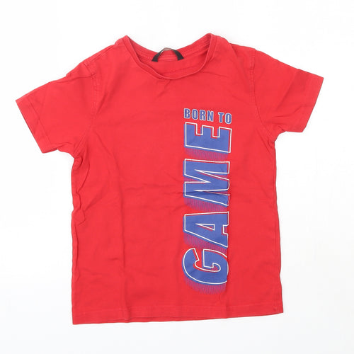 George Boys Red  100% Cotton Basic T-Shirt Size 6-7 Years Round Neck