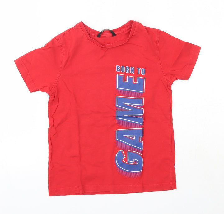 George Boys Red  100% Cotton Basic T-Shirt Size 6-7 Years Round Neck