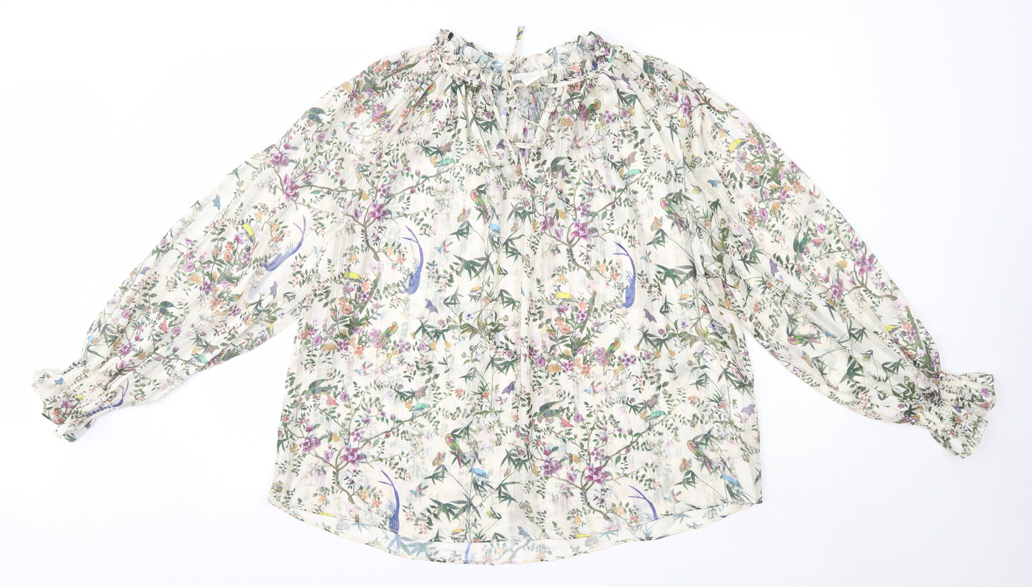H&M Womens Multicoloured  Polyester Basic Blouse Size 12 High Neck - Birds