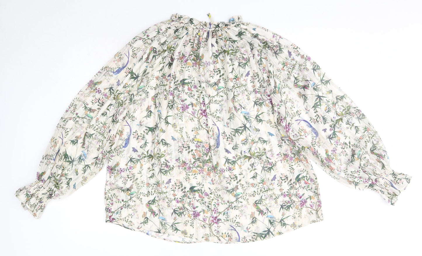H&M Womens Multicoloured  Polyester Basic Blouse Size 12 High Neck - Birds