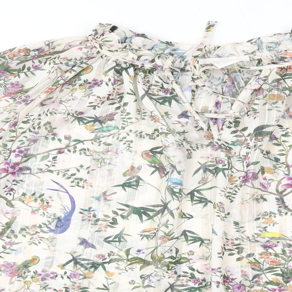 H&M Womens Multicoloured  Polyester Basic Blouse Size 12 High Neck - Birds