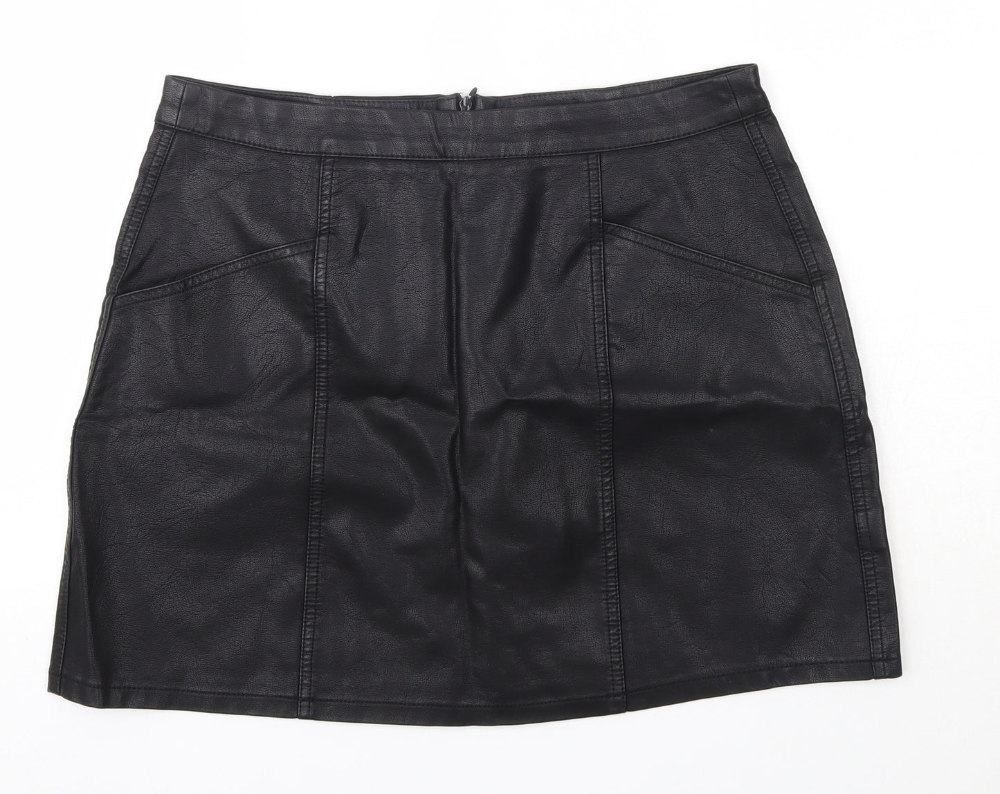 New Look Womens Black  Polyurethane A-Line Skirt Size 14