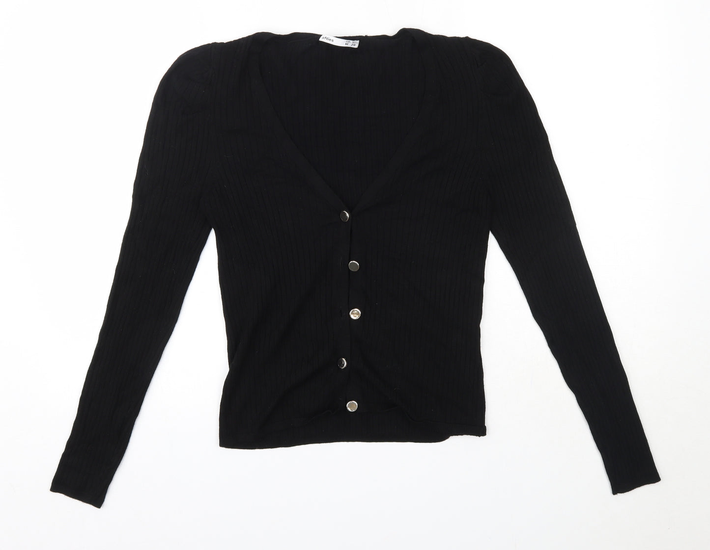 Lefties Womens Black V-Neck  Cotton Cardigan Jumper Size M