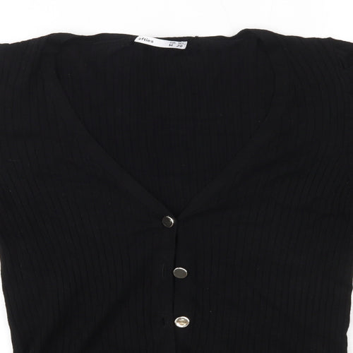 Lefties Womens Black V-Neck  Cotton Cardigan Jumper Size M